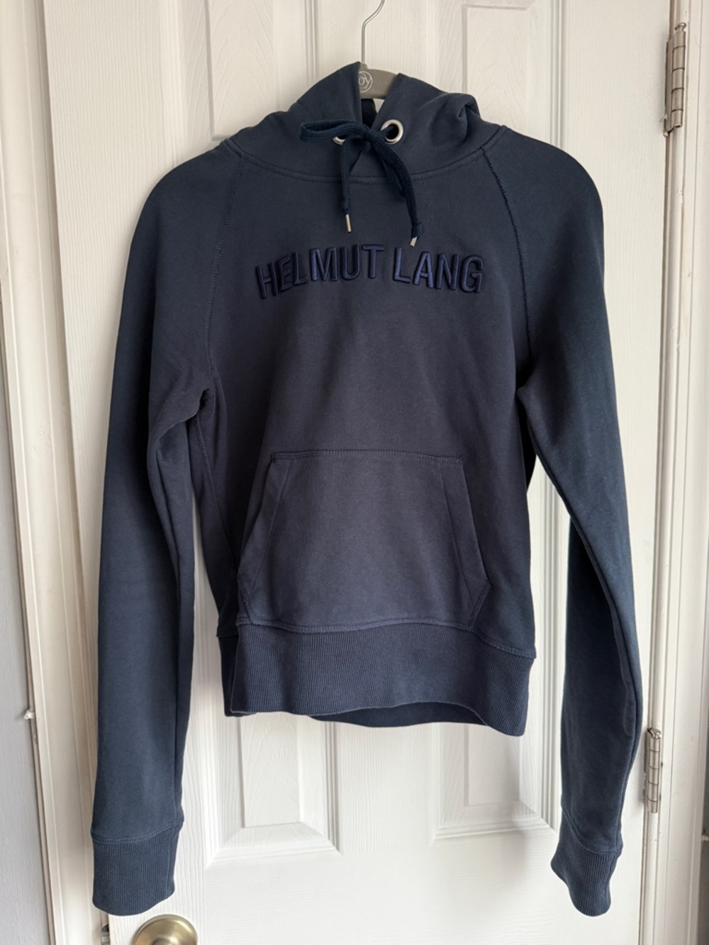 Helmut Lang Navy Crewneck Logo Hoodie